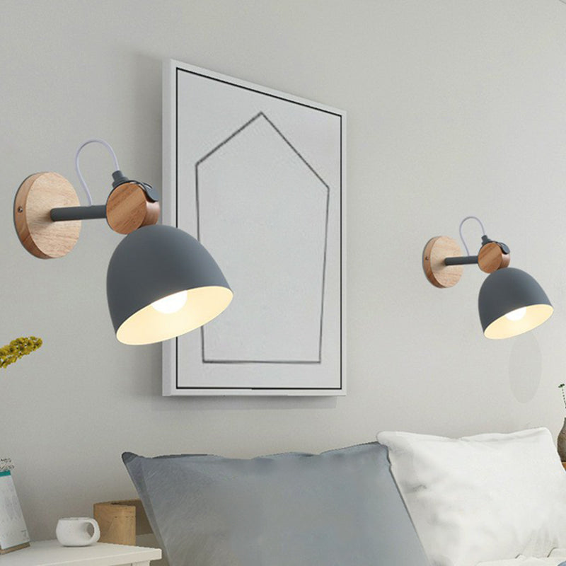 Vivolux | Eenvoudige Bel Wandlamp Bevestiging Metaal Enkele Lamp Slaapkamer Wandgemonteerde Lamp met Cirkel Houten Achterplaat