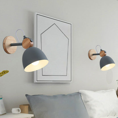 Vivolux | Eenvoudige Bel Wandlamp Bevestiging Metaal Enkele Lamp Slaapkamer Wandgemonteerde Lamp met Cirkel Houten Achterplaat