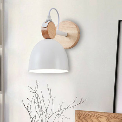 Vivolux | Eenvoudige Bel Wandlamp Bevestiging Metaal Enkele Lamp Slaapkamer Wandgemonteerde Lamp met Cirkel Houten Achterplaat