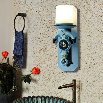 Vivolux | 1 Hoofde Indoor Wandlamp Nautische Stijl Blauw/Wit Wandverlichting met Cilinder Opal Glasschaduw en Ankerontwerp