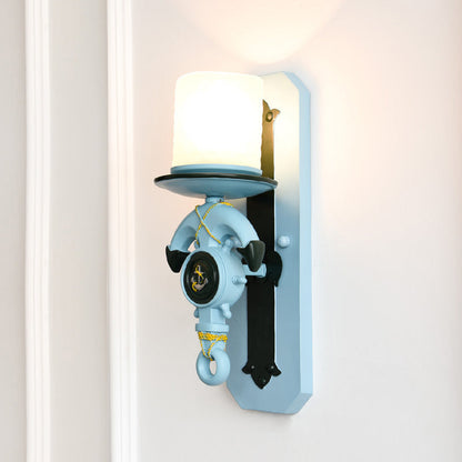 Vivolux | 1 Hoofde Indoor Wandlamp Nautische Stijl Blauw/Wit Wandverlichting met Cilinder Opal Glasschaduw en Ankerontwerp