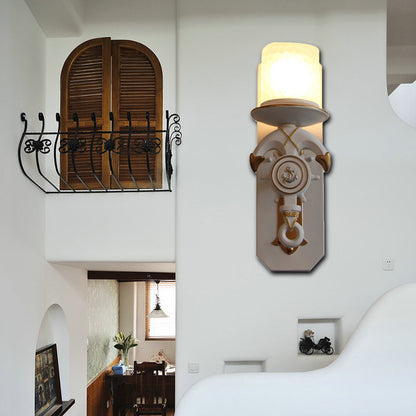 Vivolux | 1 Hoofde Indoor Wandlamp Nautische Stijl Blauw/Wit Wandverlichting met Cilinder Opal Glasschaduw en Ankerontwerp