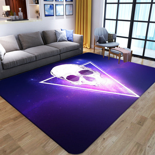 Vivolux | Punk Abstract Skull Print Teppich Schwarz Neuheit Teppich Synthetik Fleckenbeständig Maschinenwaschbar Rutschfeste Rückseite Teppich für Wohnzimmer