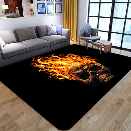 Vivolux | Punk Abstract Skull Print Teppich Schwarz Neuheit Teppich Synthetik Fleckenbeständig Maschinenwaschbar Rutschfeste Rückseite Teppich für Wohnzimmer