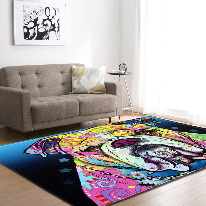 Vivolux | Coole Funky Teppich Mehrfarben Bulldoggen Druck Teppich Maschinenwaschbar Fleckenresistent Antirutsch Teppich für Wohnkultur
