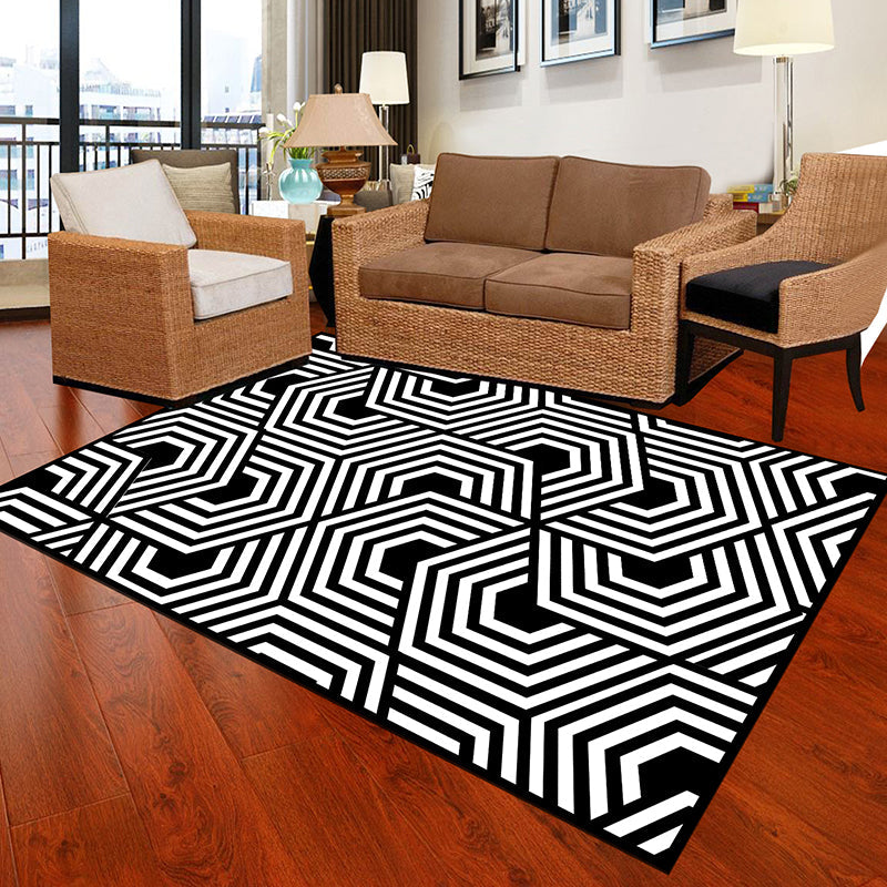 Vivolux | Zwart en Wit Noviteit Tapijt Polypropyleen Optische Illusies Geometrisch Vloerkleed Vlekbestendig Huisdiervriendelijk Antislip Tapijt voor Thuis