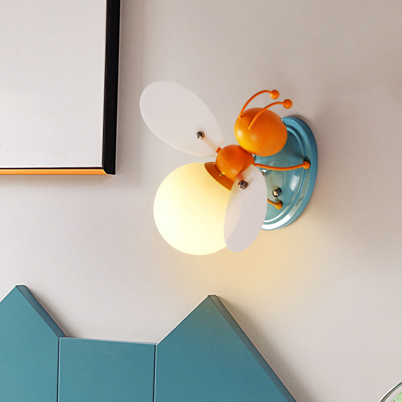 Vivolux | Bijenkorf Kinderslaapkamer Wandlamp Verlichting Metallic Enkel Moderne Wandlamp met Globe Crème Glazen Lampenkap in Geel