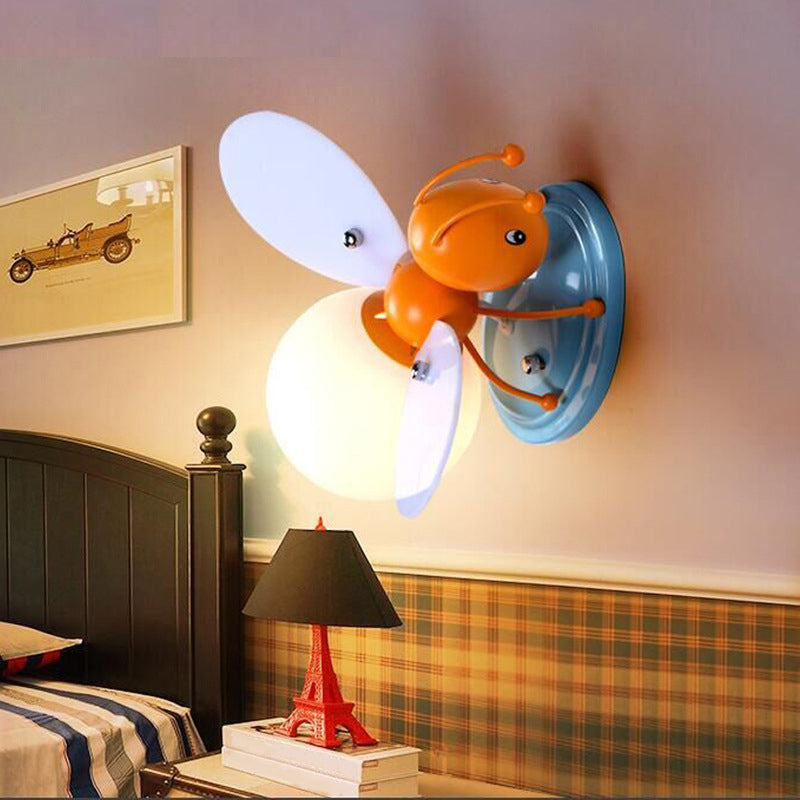 Vivolux | Bijenkorf Kinderslaapkamer Wandlamp Verlichting Metallic Enkel Moderne Wandlamp met Globe Crème Glazen Lampenkap in Geel