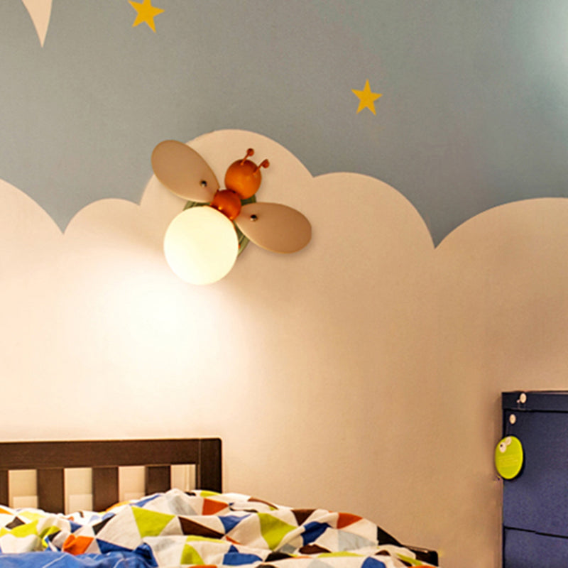 Vivolux | Bijenkorf Kinderslaapkamer Wandlamp Verlichting Metallic Enkel Moderne Wandlamp met Globe Crème Glazen Lampenkap in Geel