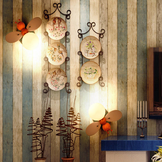 Vivolux | Bijenkorf Kinderslaapkamer Wandlamp Verlichting Metallic Enkel Moderne Wandlamp met Globe Crème Glazen Lampenkap in Geel