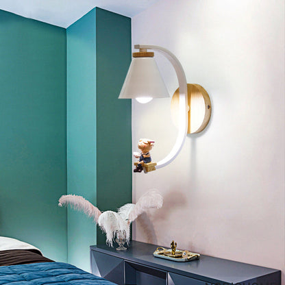 Vivolux | Tapered Wandlamp Kinderen Metallic 1-Licht Bedside Wandverlichting met Decoratieve Beeldje in Wit