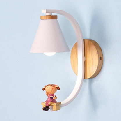 Vivolux | Tapered Wandlamp Kinderen Metallic 1-Licht Bedside Wandverlichting met Decoratieve Beeldje in Wit