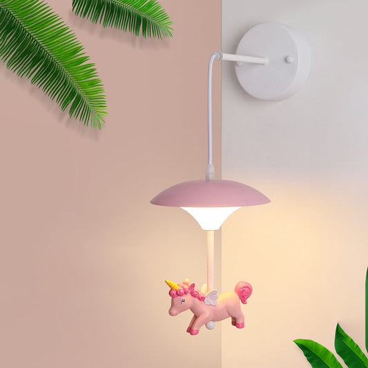 Vivolux | Pilzförmige Metall-LED-Wandlampe Rosa Wandbeleuchtung mit Harz-Einhorn