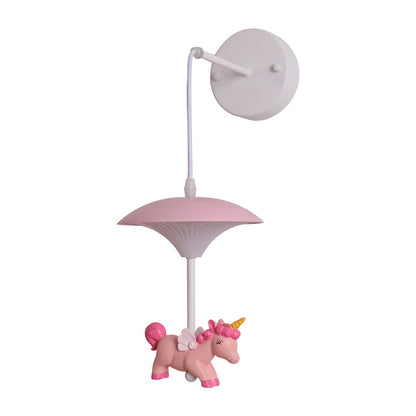 Vivolux | Pilzförmige Metall-LED-Wandlampe Rosa Wandbeleuchtung mit Harz-Einhorn