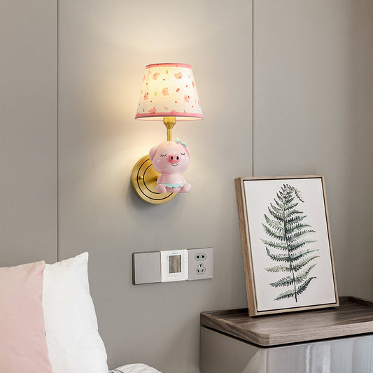 Vivolux | Rosa Schwein Wandbeleuchtung Moderne Wandlampe mit Comic-muster Empire Schirm