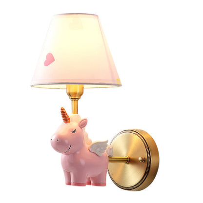 Vivolux | Empire Shade Peuter Wandlamp Stof Roze Cartoon Wandverlichting Armatuur met Hars Eenhoorn