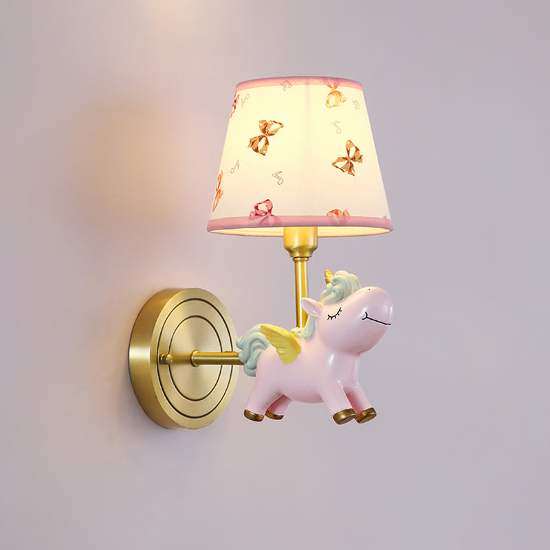 Vivolux | Gemusterte Stoffen Geschwungene Wandleuchte Cartoon Wandmontierte Lampe mit Dekorativem Einhorn