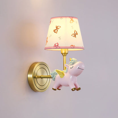 Vivolux | Gemusterte Stoffen Geschwungene Wandleuchte Cartoon Wandmontierte Lampe mit Dekorativem Einhorn