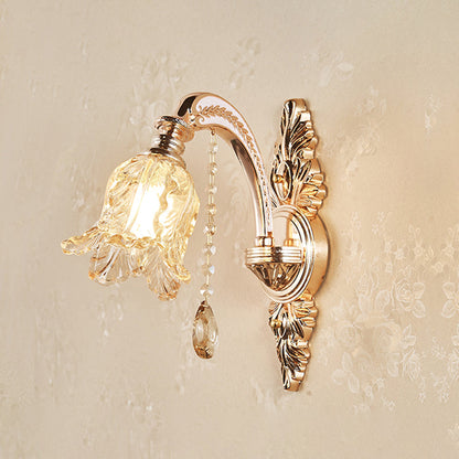 Vivolux | Gold Wandleuchte Einfachheit Cream Glas Blumen Wandleuchte mit Kristallverzierung