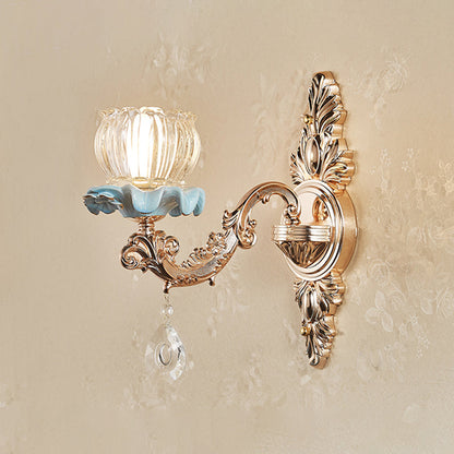 Vivolux | Gold Wandleuchte Einfachheit Cream Glas Blumen Wandleuchte mit Kristallverzierung