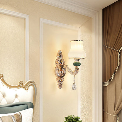 Vivolux | Traditionelle Spitzwandmontage-Leuchte Texturiertes Glas Wandlicht mit hängendem Kristall in Gold