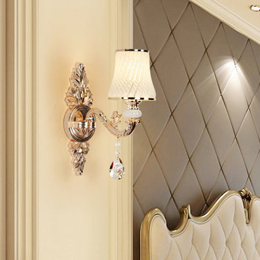 Vivolux | Tapered Textured Glass Wandlamp Vintage Gang Wandmontage Lamp met Crystal Draping in Goud