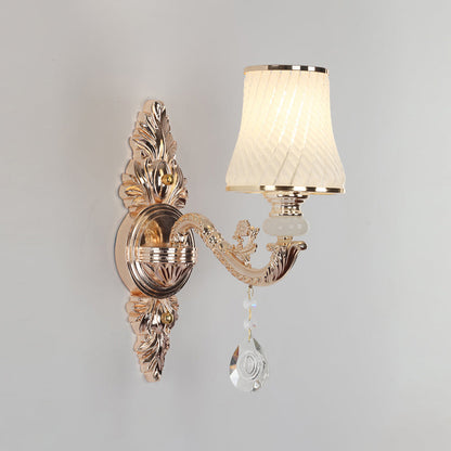 Vivolux | Tapered Textured Glass Wandlamp Vintage Gang Wandmontage Lamp met Crystal Draping in Goud