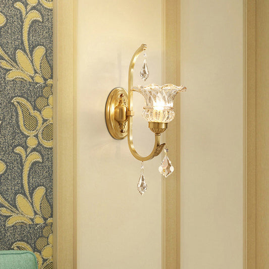 Vivolux | Ruffle Glass Gold Wandlamp Bloem Antieke Wandverlichting Fixture met Kristal Draperen
