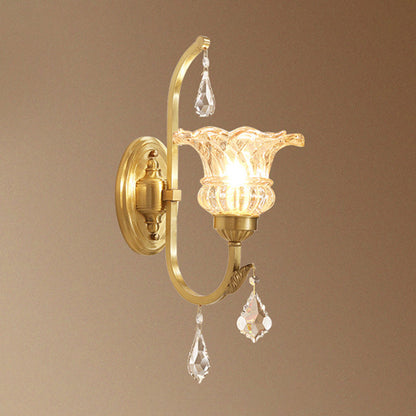 Vivolux | Ruffle Glass Gold Wandlamp Bloem Antieke Wandverlichting Fixture met Kristal Draperen