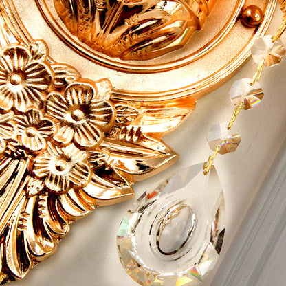 Vivolux | Gold Wandleuchte Vintage Mattglas Rüschblume Wandlampe mit hängendem Kristall