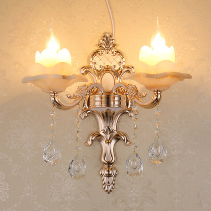 Vivolux | Retro Bud Wandlamp Rimpelglas Wandverlichting met Kristal Draperen in Verouderd Zink