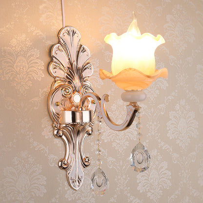 Vivolux | Retro Bud Wandlamp Rimpelglas Wandverlichting met Kristal Draperen in Verouderd Zink