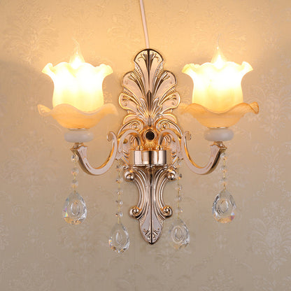 Vivolux | Retro Bud Wandlamp Rimpelglas Wandverlichting met Kristal Draperen in Verouderd Zink