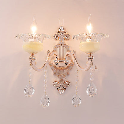 Vivolux | Retro Bud Wandlamp Rimpelglas Wandverlichting met Kristal Draperen in Verouderd Zink