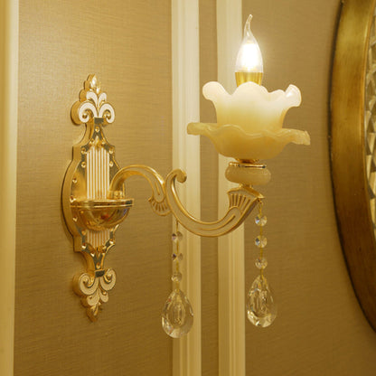 Vivolux | Ruffle Jade Wandleuchte Retro-Stil Wohnzimmer Wandlicht mit Kristallakzent in Gold