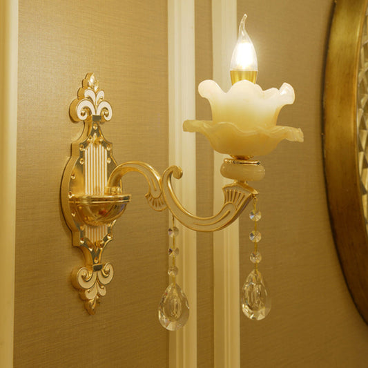 Vivolux | Ruffle Jade Wandleuchte Retro-Stil Wohnzimmer Wandlicht mit Kristallakzent in Gold