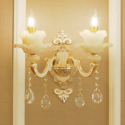Vivolux | Ruffle Jade Wandleuchte Retro-Stil Wohnzimmer Wandlicht mit Kristallakzent in Gold