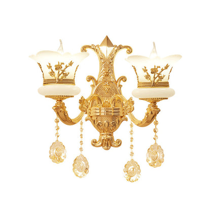 Vivolux | Imitat-Jade-Gold-Wandmontage-Licht-Bud-Traditionelle-Wandlicht-Armatur-mit-Kristall-Drapierung