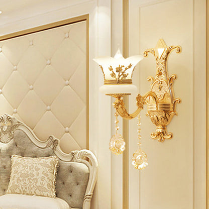 Vivolux | Imitat-Jade-Gold-Wandmontage-Licht-Bud-Traditionelle-Wandlicht-Armatur-mit-Kristall-Drapierung