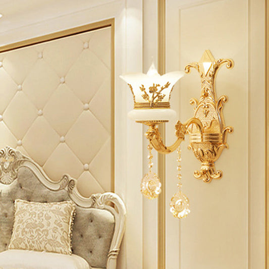 Vivolux | Imitat-Jade-Gold-Wandmontage-Licht-Bud-Traditionelle-Wandlicht-Armatur-mit-Kristall-Drapierung