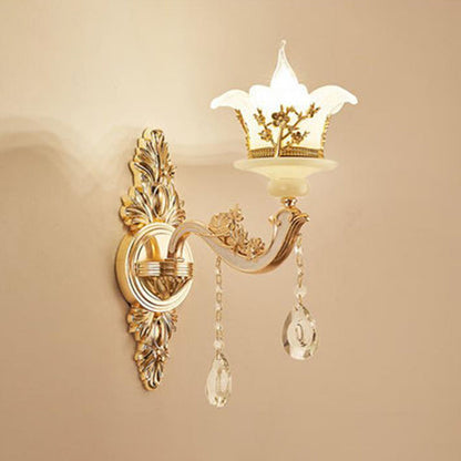 Vivolux | Imitat-Jade-Gold-Wandmontage-Licht-Bud-Traditionelle-Wandlicht-Armatur-mit-Kristall-Drapierung