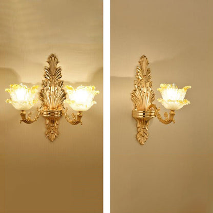Vivolux | Gold Wandmontage Licht Retro Glas Floral Schirm Wandbeleuchtung mit hängendem Kristall