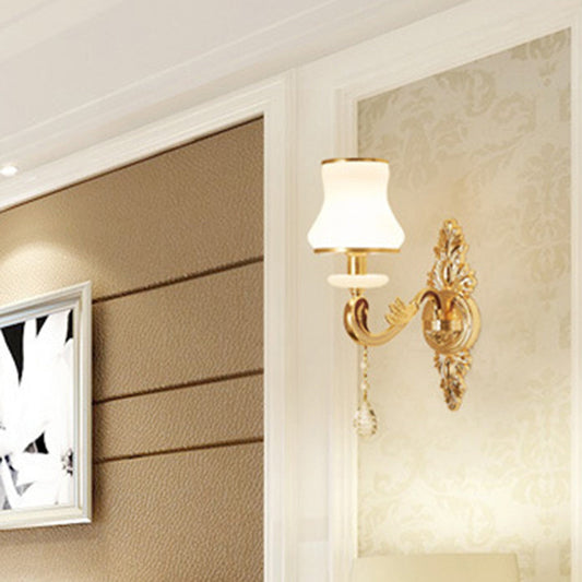 Vivolux | Retro Stil Blume Wandlampe Glas Wandlicht mit Kristalltropfen in Gold