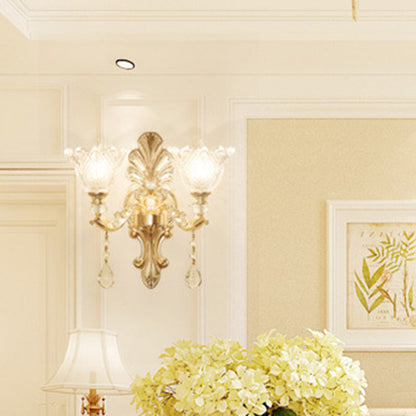 Vivolux | Blumenstrukturiertes Glas Wandlicht Antikes Wohnzimmer Wandbeleuchtungsgerät mit Kristallakzent in Gold