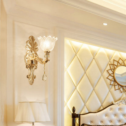 Vivolux | Blumenstrukturiertes Glas Wandlicht Antikes Wohnzimmer Wandbeleuchtungsgerät mit Kristallakzent in Gold