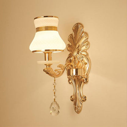 Vivolux | Blumenstrukturiertes Glas Wandlicht Antikes Wohnzimmer Wandbeleuchtungsgerät mit Kristallakzent in Gold