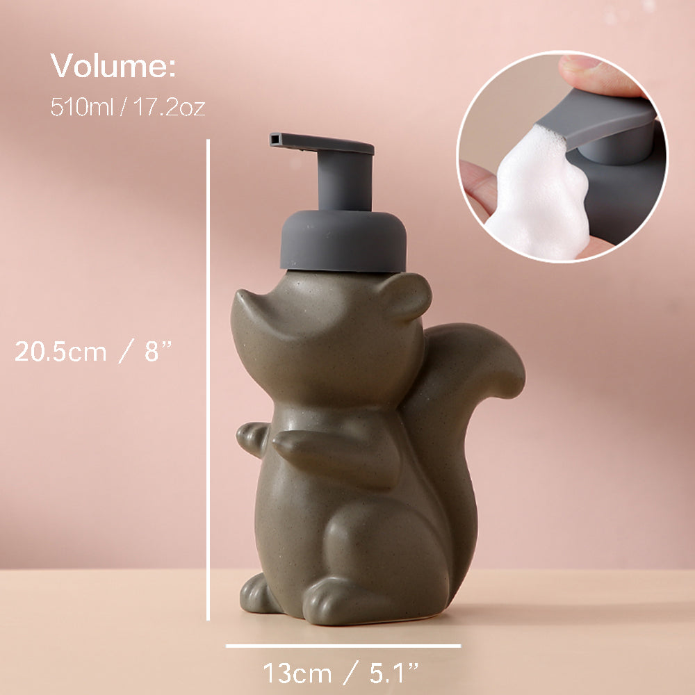 Vivolux | Keramischer Seifenspender, Eichhörnchen Schaum-Pumpen Badezimmerflasche, Tierdesign, nachfüllbare wiederverwendbare Lotion-Pumpe für Badezimmer Küche, 510ml/17,2oz
