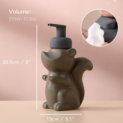 Vivolux | Keramischer Seifenspender, Eichhörnchen Schaum-Pumpen Badezimmerflasche, Tierdesign, nachfüllbare wiederverwendbare Lotion-Pumpe für Badezimmer Küche, 510ml/17,2oz
