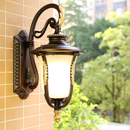 Vivolux | Vintage Glocken Wandleuchte Einzelne Mattierte Ribben Glas Wandmontierte Lampe in Kaffee für Außen