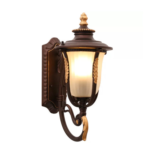 Vivolux | Vintage Glocken Wandleuchte Einzelne Mattierte Ribben Glas Wandmontierte Lampe in Kaffee für Außen